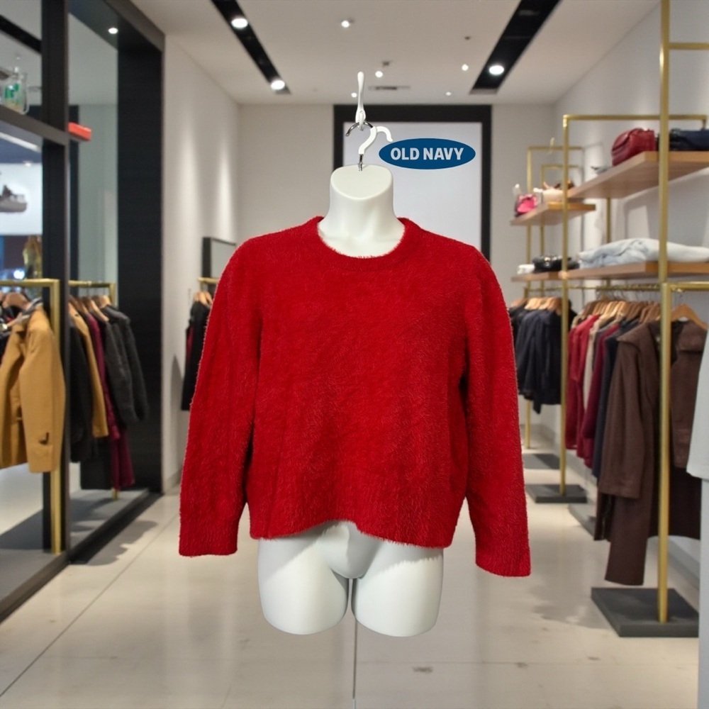 Old Navy, Fuzzy Red Sweater, XXL Plus Size, Soft Eyelash Knit